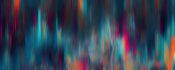 Wall Mural - Blur colors abstract background. Glitch pattern. Defocused blue orange pink light fuzzy strokes design on dark art illustration.