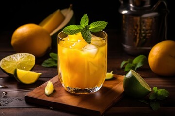 mango pineapple fruity cocktail and summertime smoothie drink refreshment beverage, generative ai