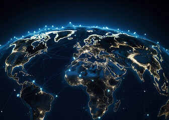 Wall Mural - ai generative. global communication network concept network dots surrounding planet earth