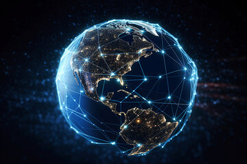Wall Mural - ai generative. global communication network concept network dots surrounding planet earth