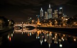 Fototapeta  - Skyline of Melbourne, Australia across the Yarra River at night , Generative AI.