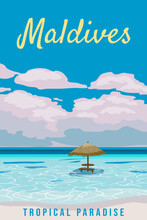 Maldives Travel Poster Tropical Resort Vintage