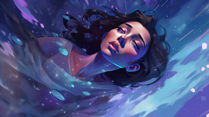 Wall Mural - lucid dreaming astral projection close up woman meditation illustration generative ai