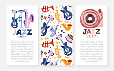 Sticker - Jazz Musical Festival and Concert Card with Instrument Vector Template