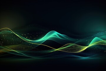 Wall Mural - abstract futuristic background with gold green blue glowing neon moving high speed wave lines and bokeh lights. Data transfer concept Fantastic wallpaper, Ai Generative