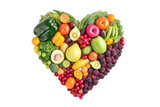 Fototapeta Tęcza - A colorful mix of detox fruits and vegetables arranged in the shape of a heart