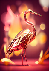 Aufkleber - Beautiful abstract bird Crane from smooth elegant transparent fabric concept, contemporary on bright bokeh background 3d pink and peach colors. Generative AI technology.
