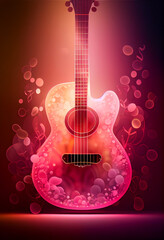 Poster - Beautiful abstract Acoustic guitar concept, contemporary on bright bokeh background 3d pink and peach colors. Generative AI technology.
