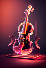 Aufkleber - Beautiful abstract Violin concept, contemporary on bright bokeh background 3d pink and peach colors. Generative AI technology.
