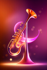Aufkleber - Beautiful abstract Trombone concept, contemporary on bright bokeh background 3d pink and peach colors. Generative AI technology.
