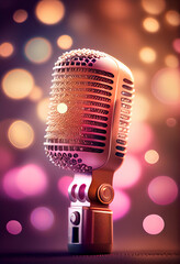 Aufkleber - Beautiful abstract microphone concept, contemporary on bright bokeh background 3d pink and peach colors. Generative AI technology.
