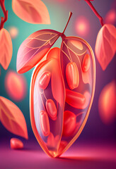 Poster - Beautiful abstract Goji berry concept, contemporary on bright bokeh background 3d pink and peach colors. Generative AI technology.
