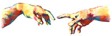 Connection, Hands. Michelangelo's Masterpiece. Artwork With Textured Brush Strokes, Transparent Png	
