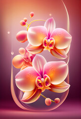 Fototapete - Beautiful abstract flower Orchid from smooth elegant transparent fabric concept, contemporary on bright bokeh background 3d pink and peach colors. Generative AI technology.
