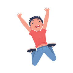 Wall Mural - Happy Boy Jumping High with Joy and Excitement Feeling Freedom Vector Illustration