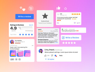 user reviews and feedback interface. user reviews online. customer feedback review experience rating