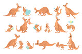 Fototapeta Dinusie - Funny Kangaroo Marsupial Animal with Baby Engaged in Different Activity Vector Set