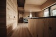 Close-up of a stunning incomplete prefab wood home interior. Generative AI