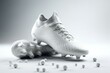 Mockup of blank soccer cleat with rubber spikes on white background, showcasing various angles. Generative AI