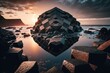 Giants causeway hexagon basalt rock on the sea. distinct generative AI image. Generative AI