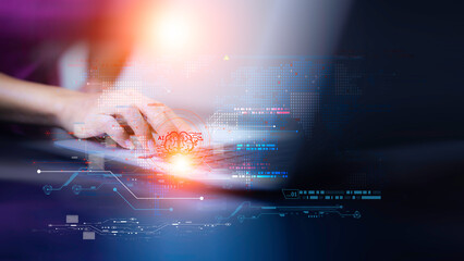 Ai (artificial intelligence) Search Engine Optimization-SEO concept. Businessman using laptop. Machine learning, AI Artificial intelligence. AI technology essential for business future digital world.