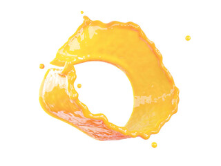 orange juice splash isolate on white background. 3D rendering. PNG files.