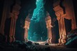 Ancient underground cave from treasure hunting game or movie. distinct generative AI image. Generative AI