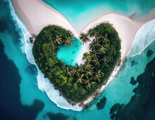 Paradise Island In The Shape Of A Love Heart. Aerial Shot, Travel Concept. Generative AI.