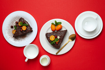 Wall Mural - Tasty dessert - Chocolate cake, concept of delicious dessert