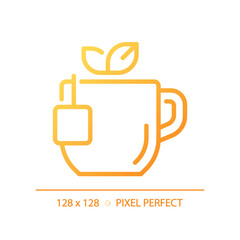 Poster - Tea pixel perfect gradient linear vector icon. Comforting hot drink. Warm beverage. English breakfast. Herbal infusion. Thin line color symbol. Modern style pictogram. Vector isolated outline drawing