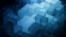 Innovative Tech Background With Neatly Arranged Translucent Cubes. Turquoise And Black, 3D Render.