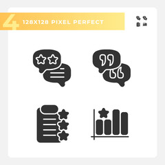 Canvas Print - Business rating analysing pixel perfect black glyph icons set on white space. Studying users reaction. Service improvement. Silhouette symbols. Solid pictogram pack. Vector isolated illustration