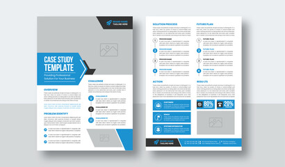 Wall Mural - Case Study Template | Business Case Study Booklet Layout with blue elements | Double Side Flyer Template