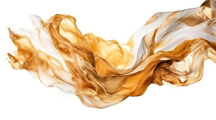 flying white and gold fabric on a white background.Generative AI Generative AI