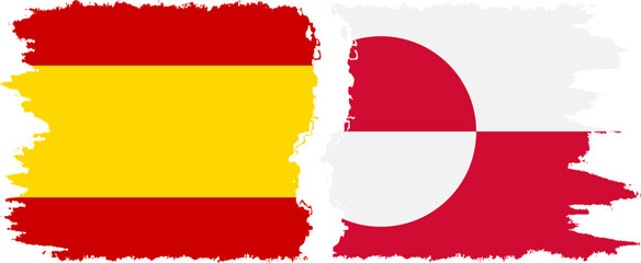 Greenland and Spain grunge flags connection vector