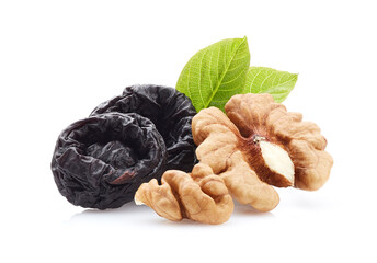 Wall Mural -  Walnuts kernel with prunes on white background