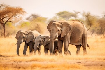 family of elephants in the savanna