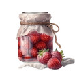 Watercolor jar of strawberry jam