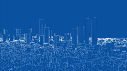 Wall Mural - Outline city concept vector. Wire-frame style Generative AI