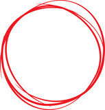 Fototapeta  - Red circle line hand drawn. Highlight hand drawing circle isolated on white background. Round handwritten circle. For marking text, note, mark icon, number, marker pen, pencil and text check, vector