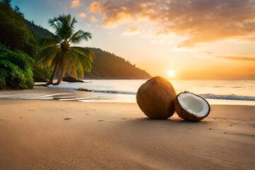 Sticker - coconut on the beach