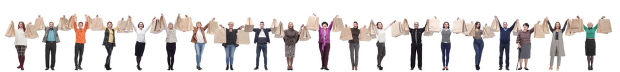 Wall Mural - a group of people are running paper shopping bags