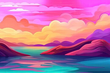 Sticker - serene sunset over a calm body of water. Generative AI Generative AI