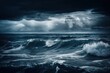 turbulent ocean with dark storm clouds overhead and crashing waves. Generative AI Generative AI