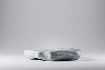 3d presentation pedestal made of natural white rock. 3d rendering of mockup of presentation podium f