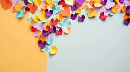 Wall Mural - Art colorful love papercut hearts frame. With blank space for text. AI generated.