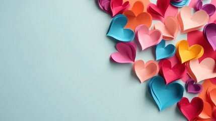 Wall Mural - Art colorful love papercut hearts frame. With blank space for text. AI generated.