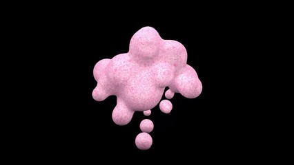 Wall Mural - 3D animation of Pink abstract smooth liquid shape. 4k seamless loop 3D animation. Smooth animation of bubbles, metaball with inner glow. isolated on black background.