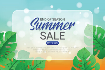 Poster - Summer sale template background with tropical plants