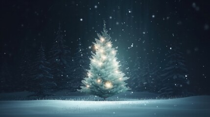 Wall Mural - christmas tree holidays tree light on winter night background. ai generative.